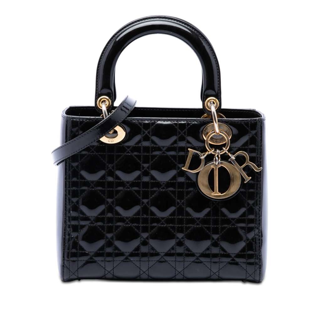 Dior Medium Patent Cannage Lady Dior Black Leather Very good condition - Front View