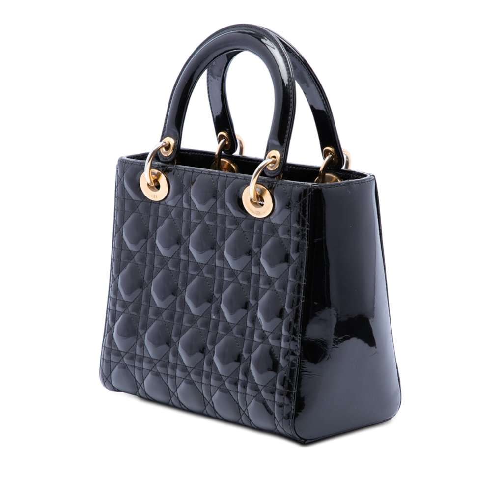 Dior Medium Patent Cannage Lady Dior Black Leather Very good condition - Back View