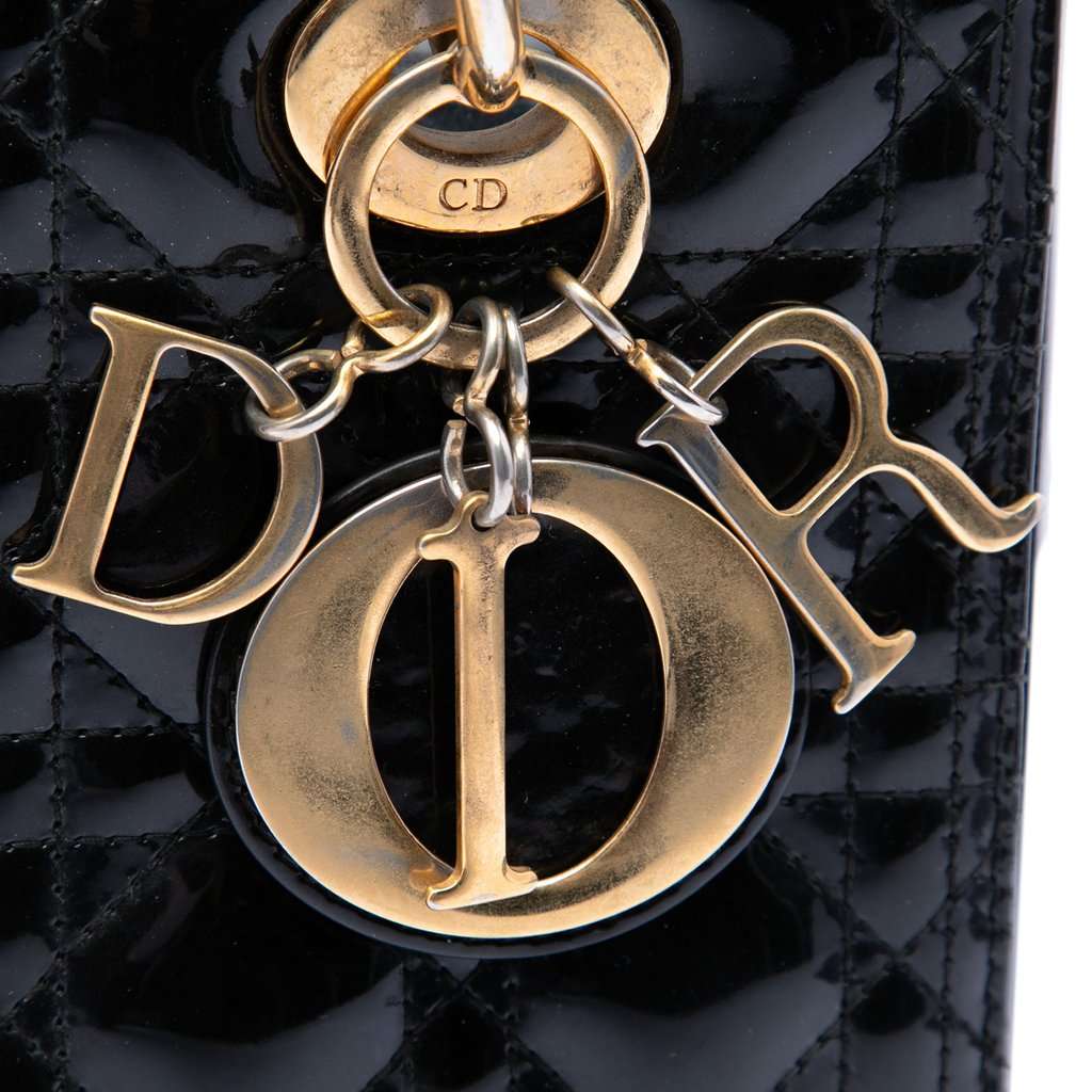Dior Medium Patent Cannage Lady Dior Black Leather Very good condition - Box View