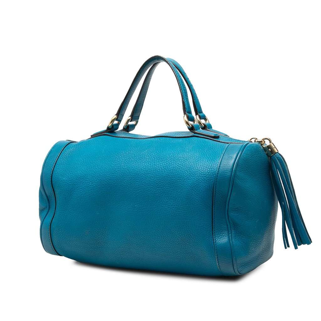 Gucci Medium Pebbled Calfskin Soho Boston Bag Blue Leather Very good - Back View