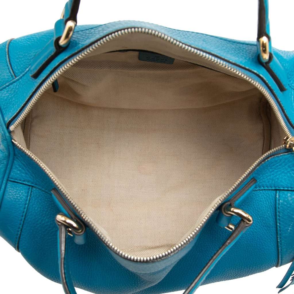 Gucci Medium Pebbled Calfskin Soho Boston Bag Blue Leather Very good - Model View