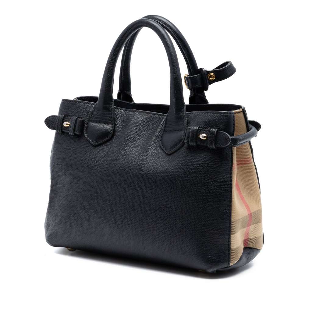 Burberry Small Derby Calfskin and House Check Banner Satchel Black Leather Very good condition - Back View