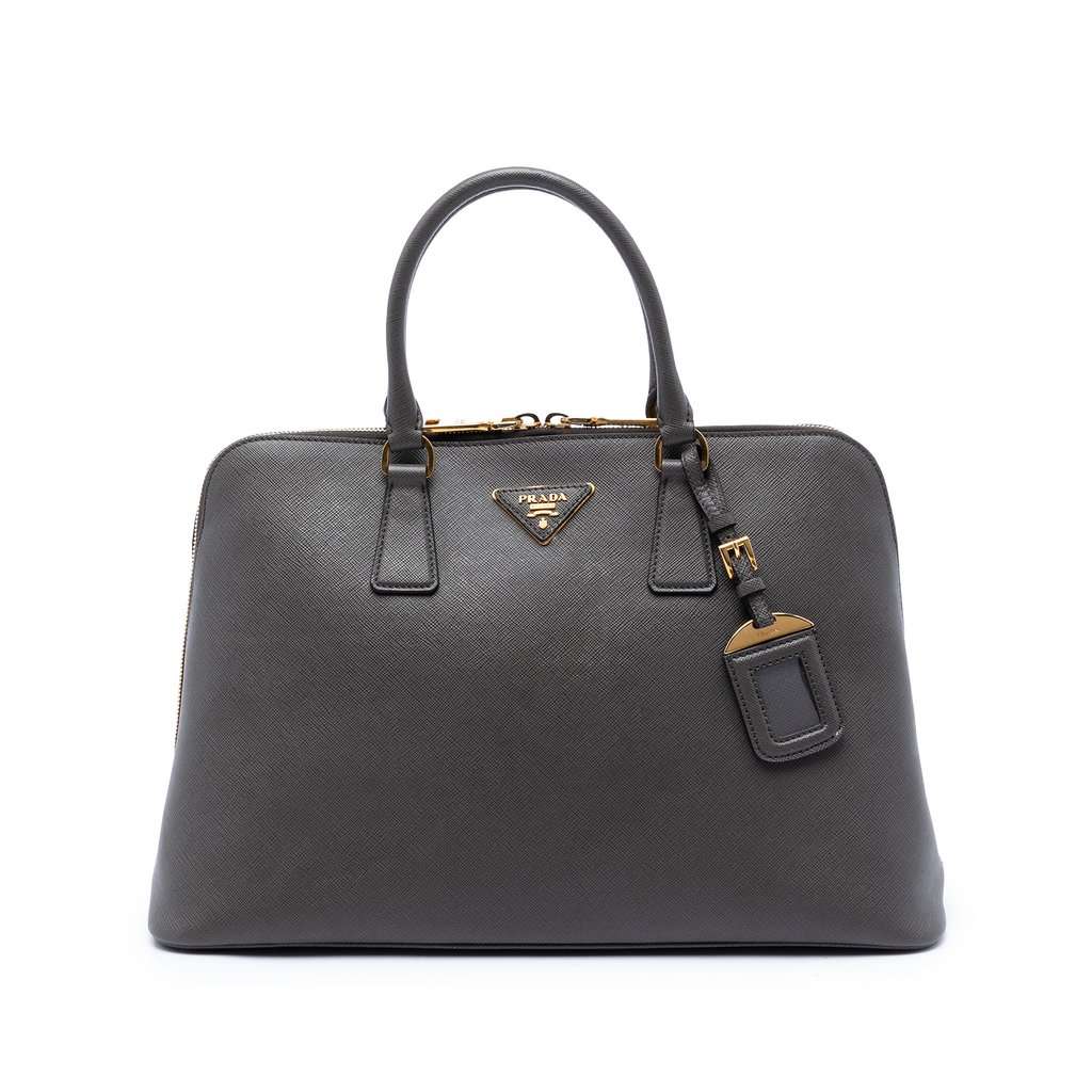 Prada Large Saffiano Lux Promenade Satchel Brown Leather Very good condition - Front View
