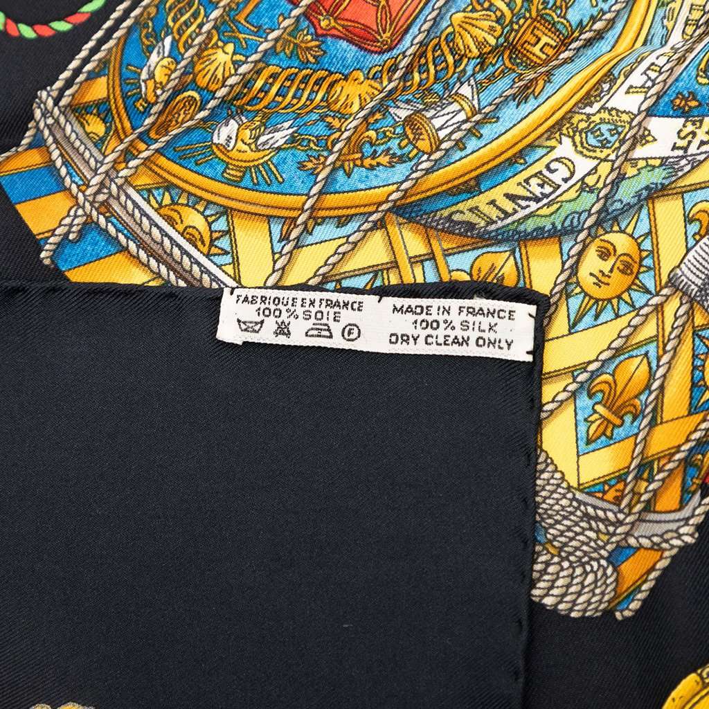 Hermès Les Tambours Silk Scarf 90 Black Very good condition - Box View