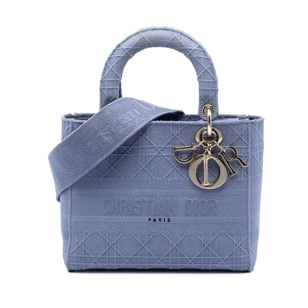Dior Medium Canvas Cannage Lady D Lite Blue Very good condition - Front View