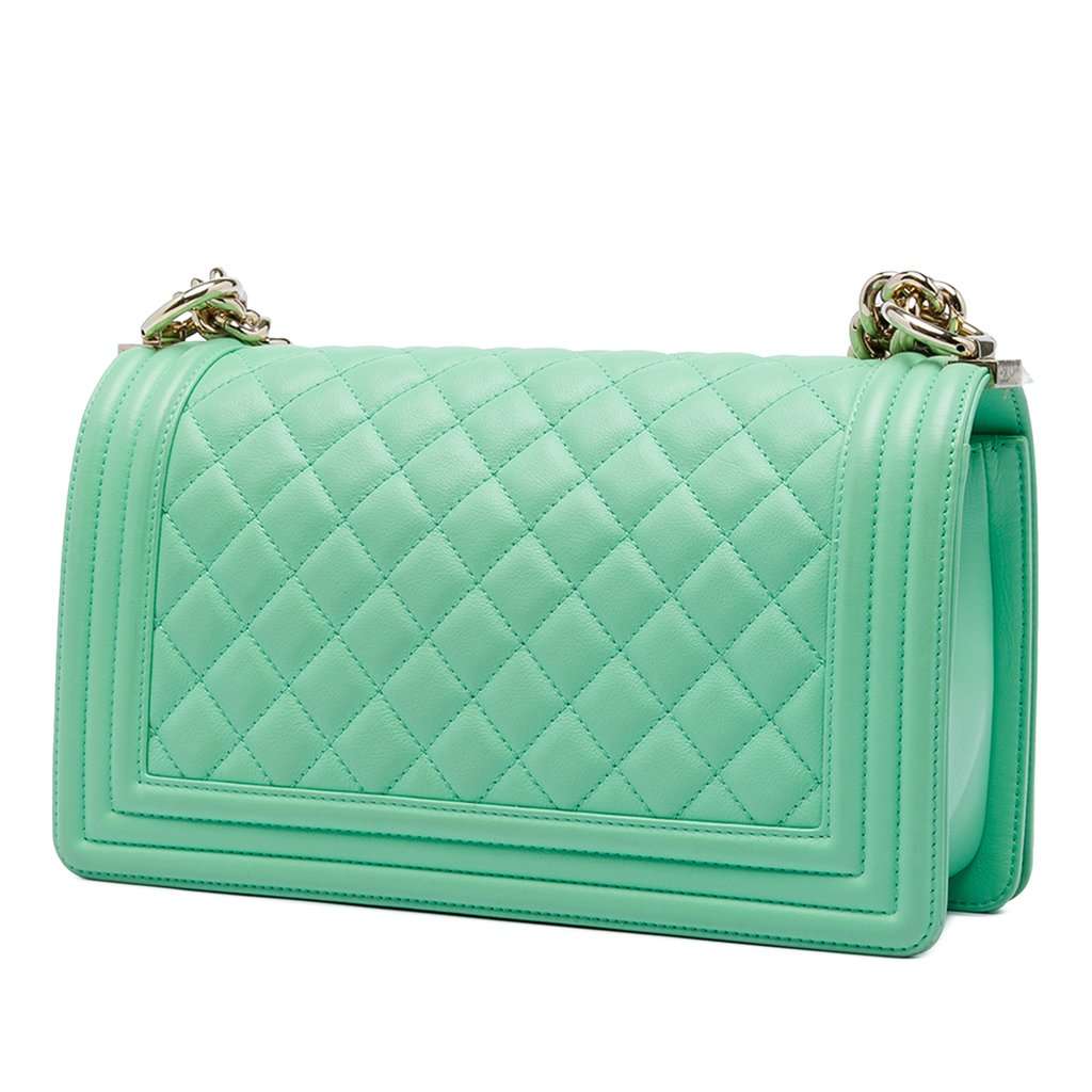 Chanel Old Medium Quilted Calfskin Boy Flap Green Leather Very good condition - Back View