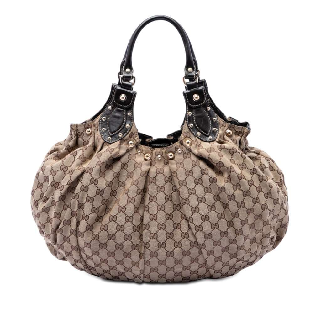 Gucci GG Canvas Studded Pelham Hobo Bag Beige Very good - Front View