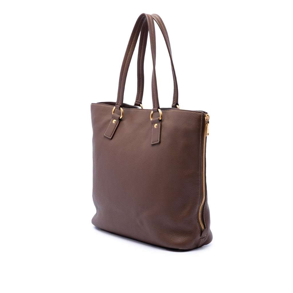 Prada Vitello Daino Side Zip Shopper Tote Brown Leather Very good condition - Back View