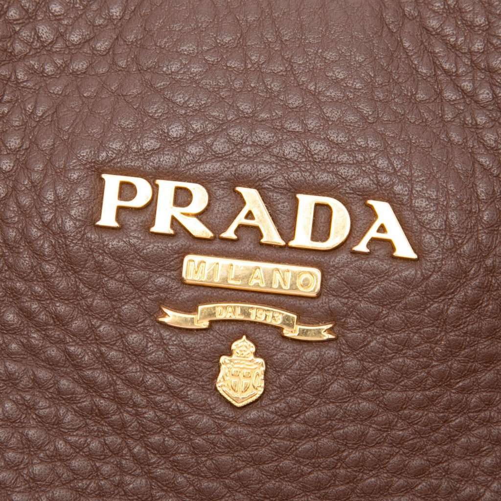 Prada Vitello Daino Side Zip Shopper Tote Brown Leather Very good condition - Box View