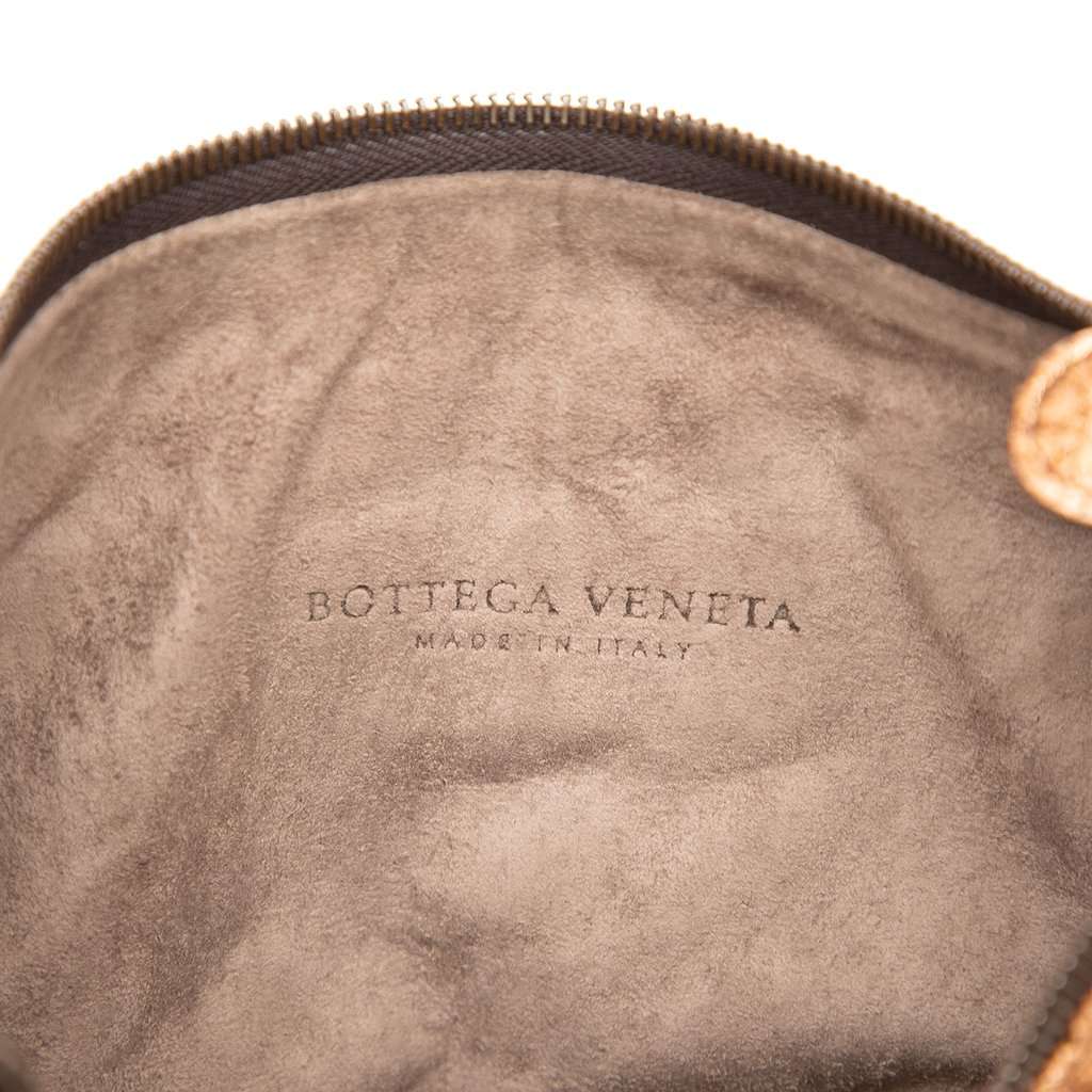Bottega Veneta Intrecciato Trimmed Metallic Leather Crossbody Gold Leather Very good - Box View