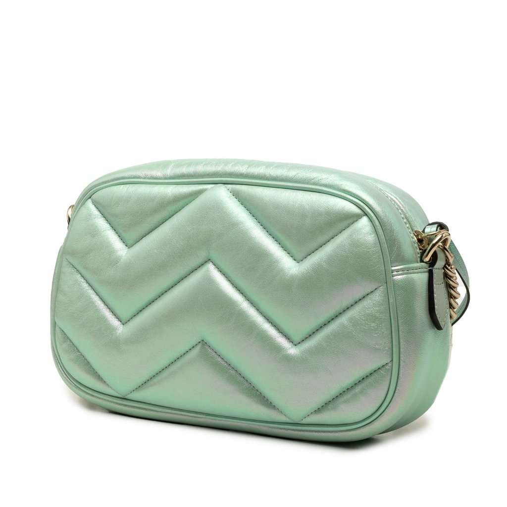 Gucci Small GG Marmont Matelasse Iridescent Nappa Crossbody Green Leather Very good - Back View