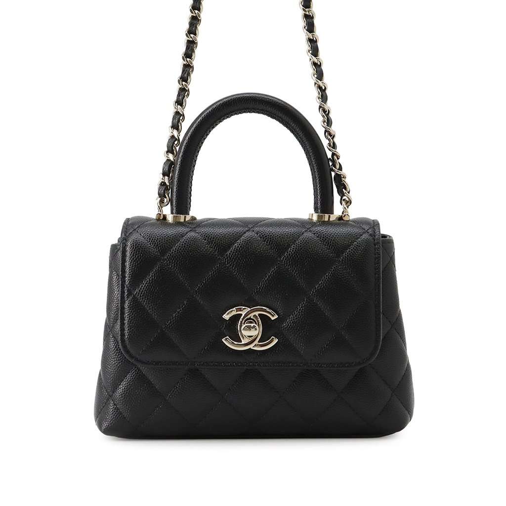 Chanel Extra Mini Quilted Caviar Coco Top Handle Bag Black Leather Very good condition - Front View