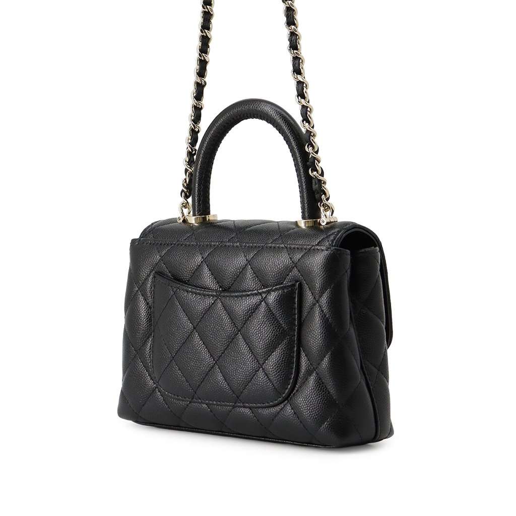 Chanel Extra Mini Quilted Caviar Coco Top Handle Bag Black Leather Very good condition - Back View