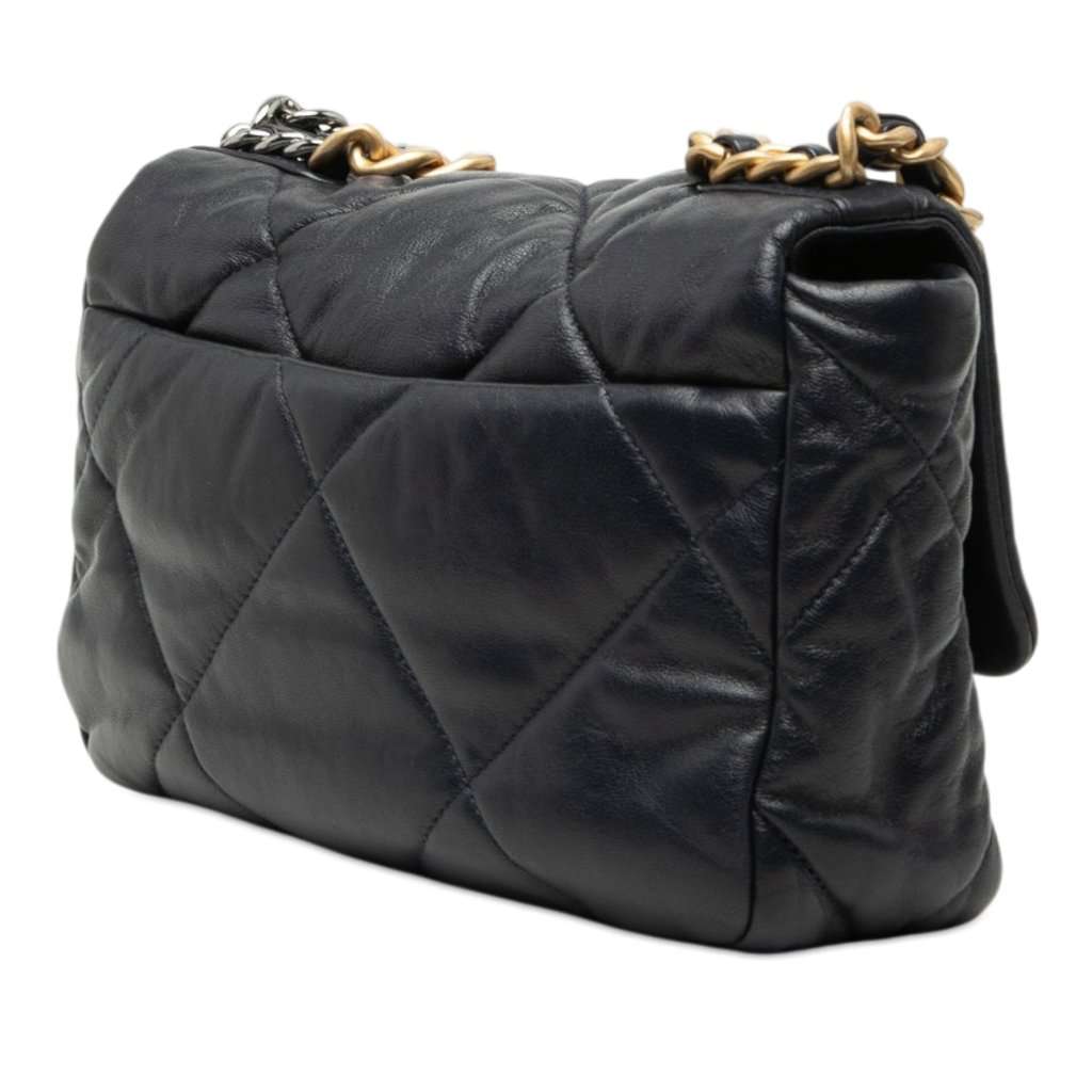 Chanel Medium Lambskin 19 Flap Blue Leather Very good - Back View