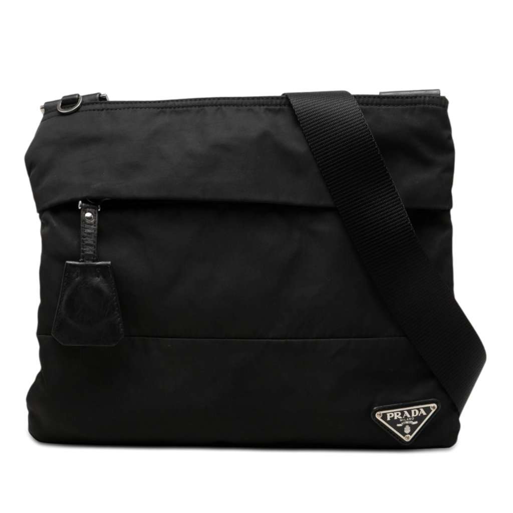 Prada Tessuto Zip Top Crossbody Black Very good - Front View