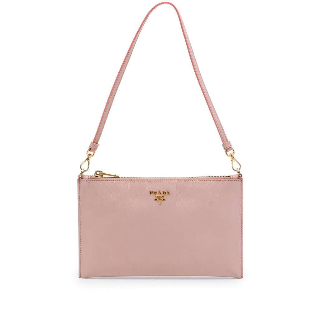 Prada Saffiano Lux Pochette Pink Leather Very good - Front View