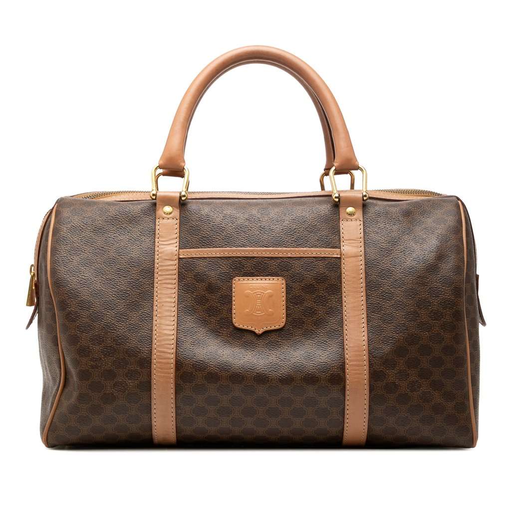 Celine Macadam Coated Canvas Boston Bag Brown Good - Front View