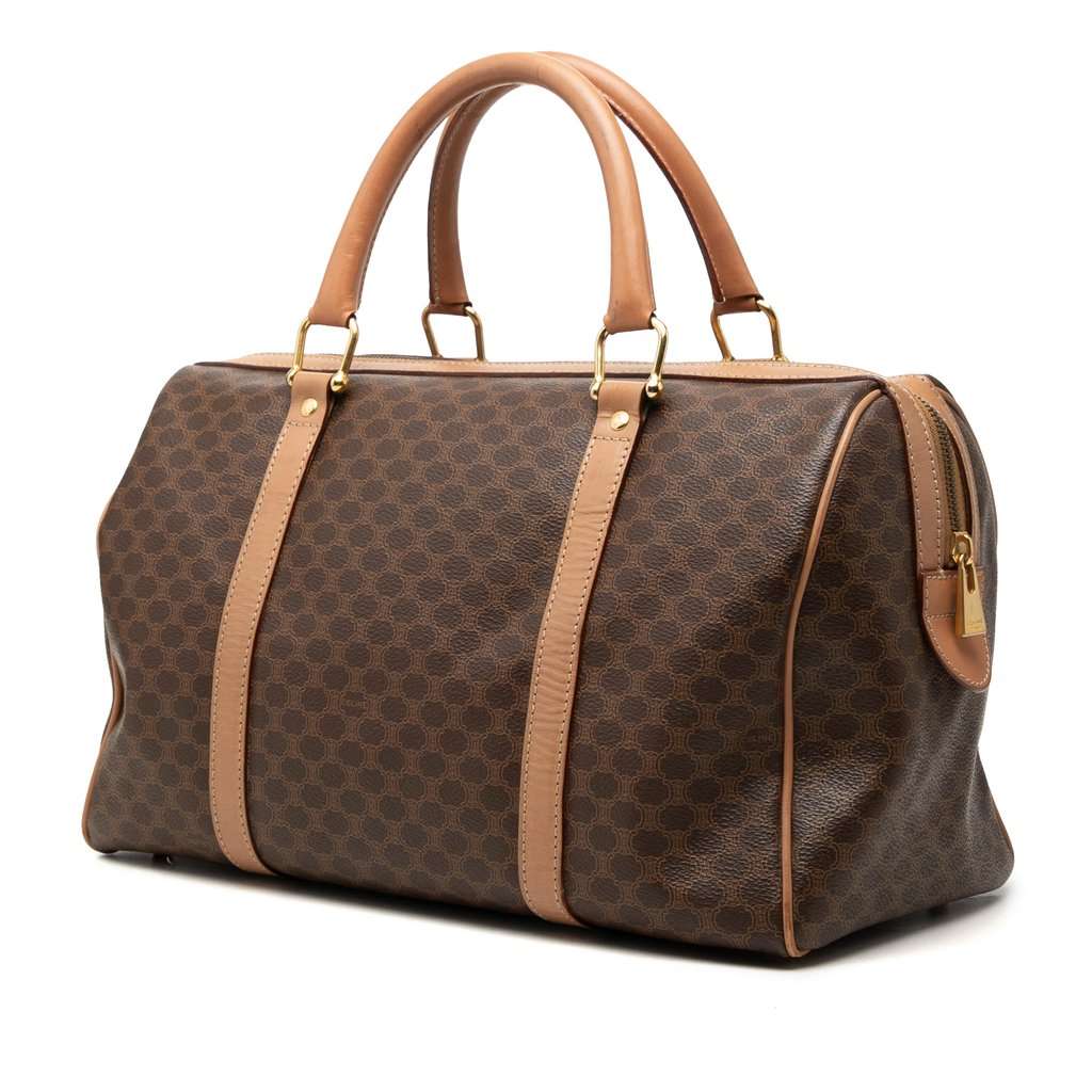 Celine Macadam Coated Canvas Boston Bag Brown Good - Back View
