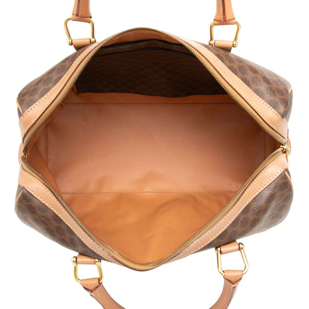 Celine Macadam Coated Canvas Boston Bag Brown Good - Model View