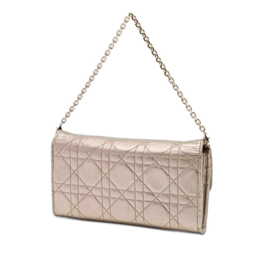 Dior Metallic Lambskin Cannage Miss Dior Promenade Wallet on Chain Gold Leather Very good condition - Back View