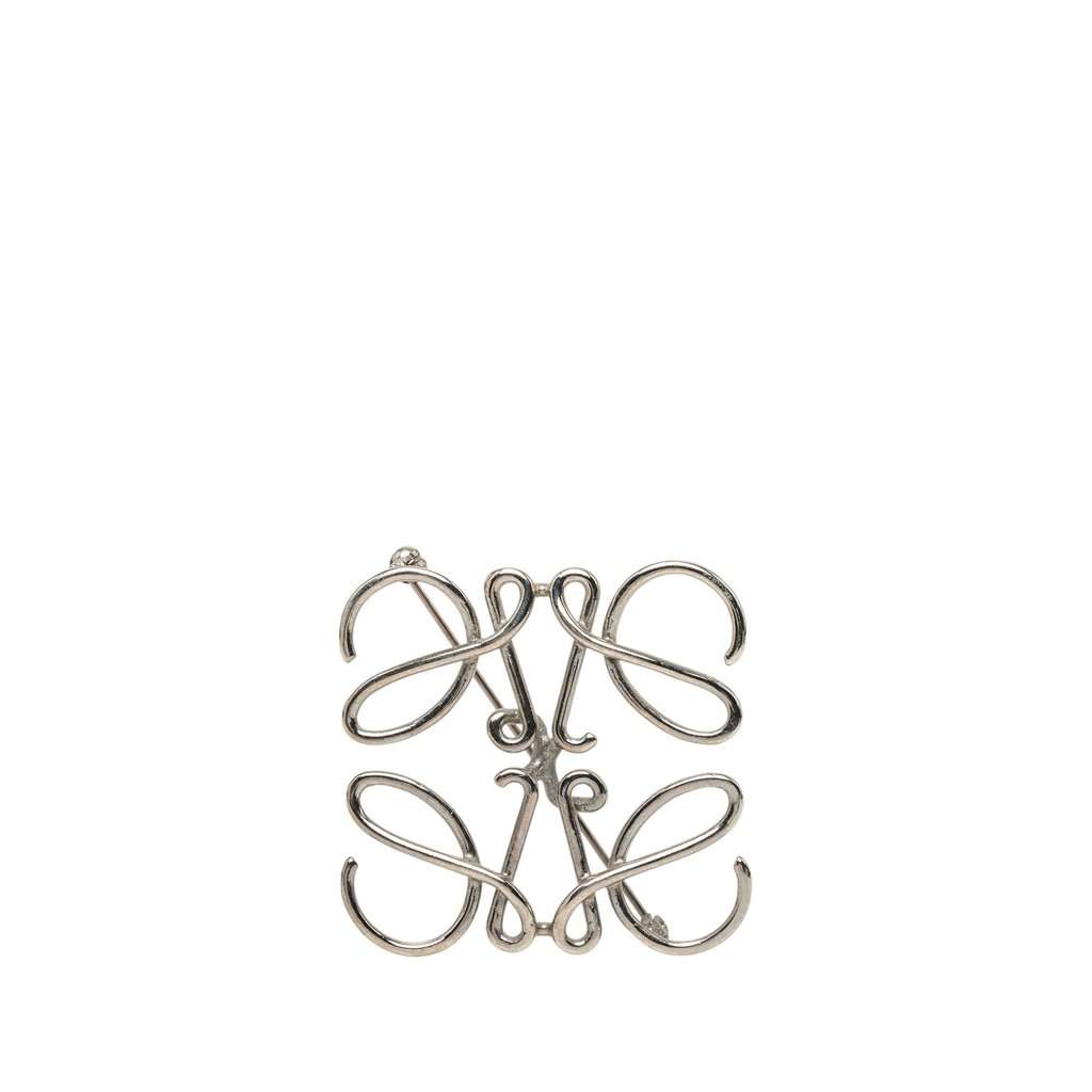 LOEWE Palladium Plated Anagram Brooch Silver Metal Very good - Front View