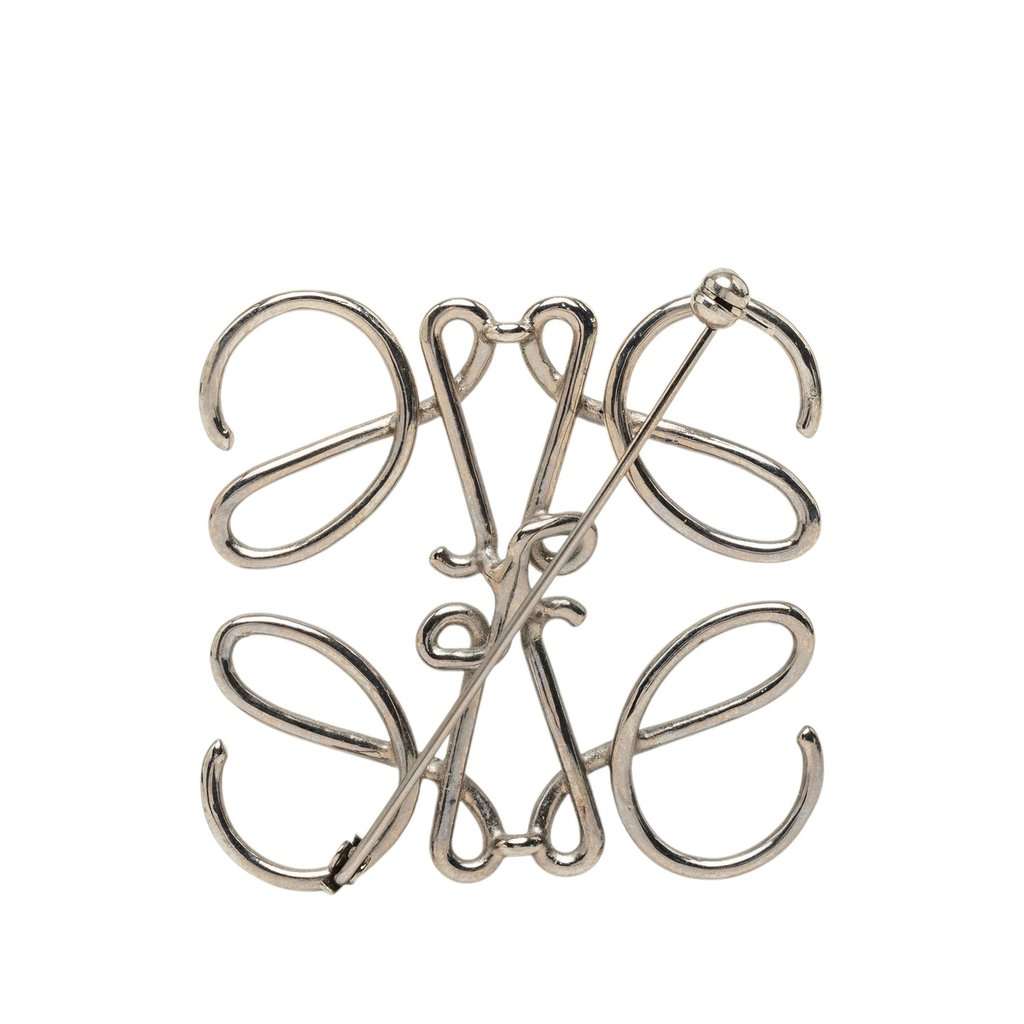 LOEWE Palladium Plated Anagram Brooch Silver Metal Very good - Back View
