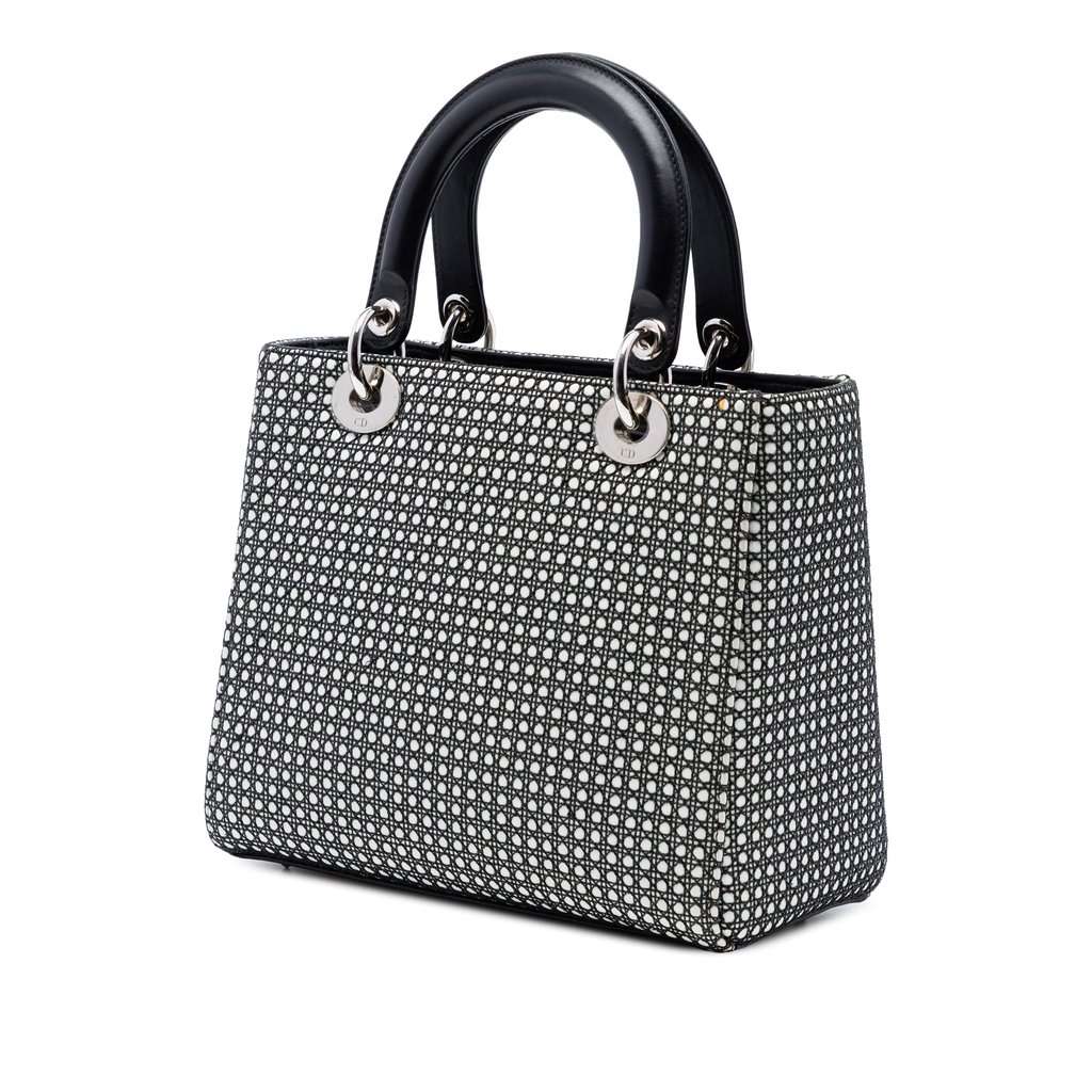 Dior Medium Calfskin Mesh Microcannage Patches Lady Dior Black Leather Very good condition - Back View