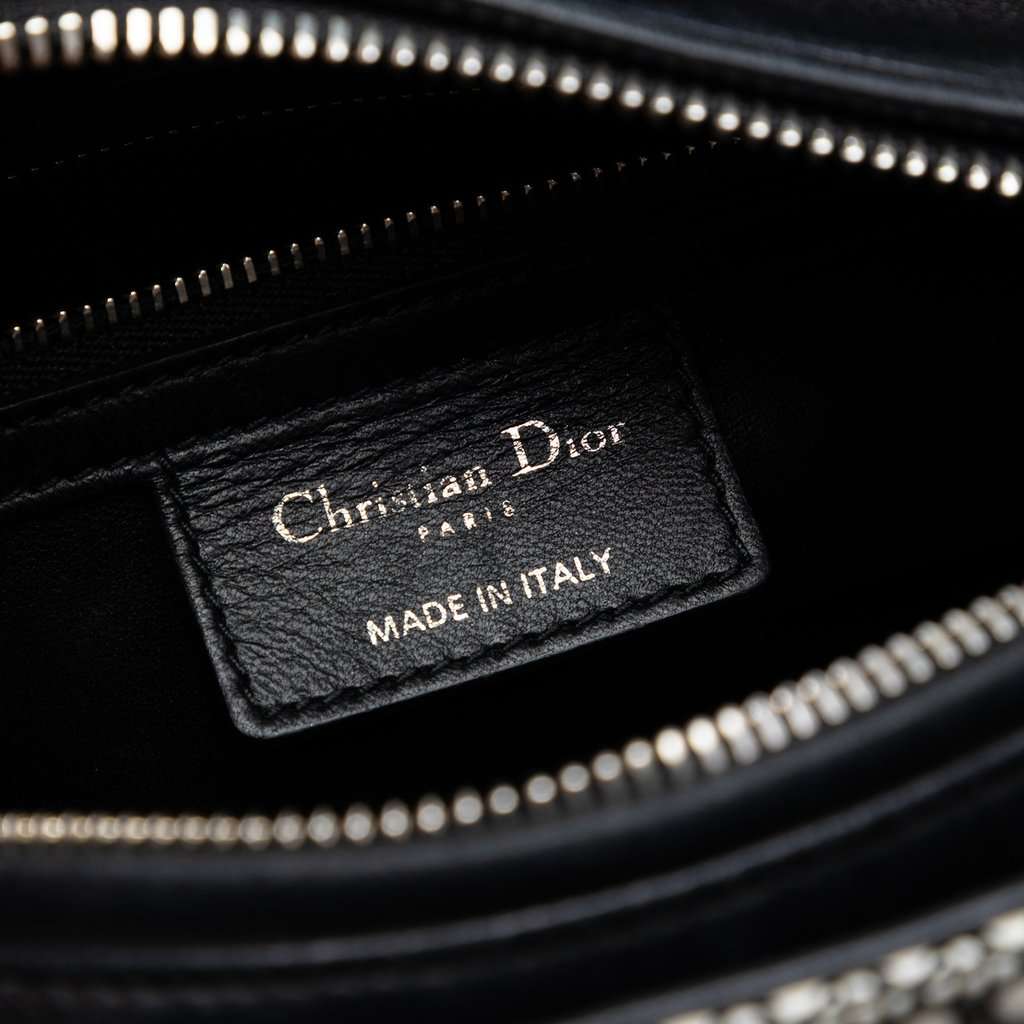 Dior Medium Calfskin Mesh Microcannage Patches Lady Dior Black Leather Very good condition - Box View