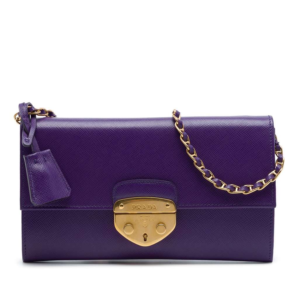 Prada Saffiano Sound Lock Wallet on Chain Purple Leather Very good - Front View