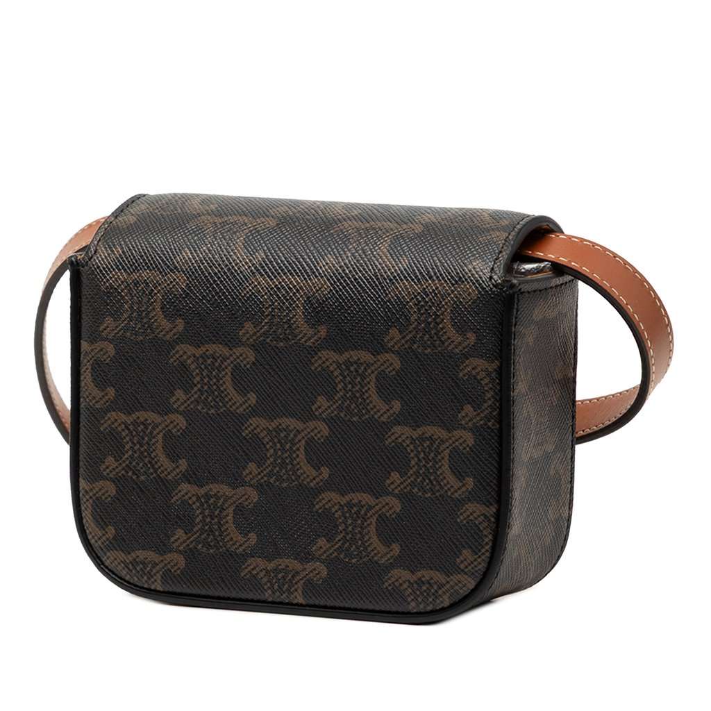 Celine Mini Triomphe Coated Canvas Claude Crossbody Brown Very good condition - Back View