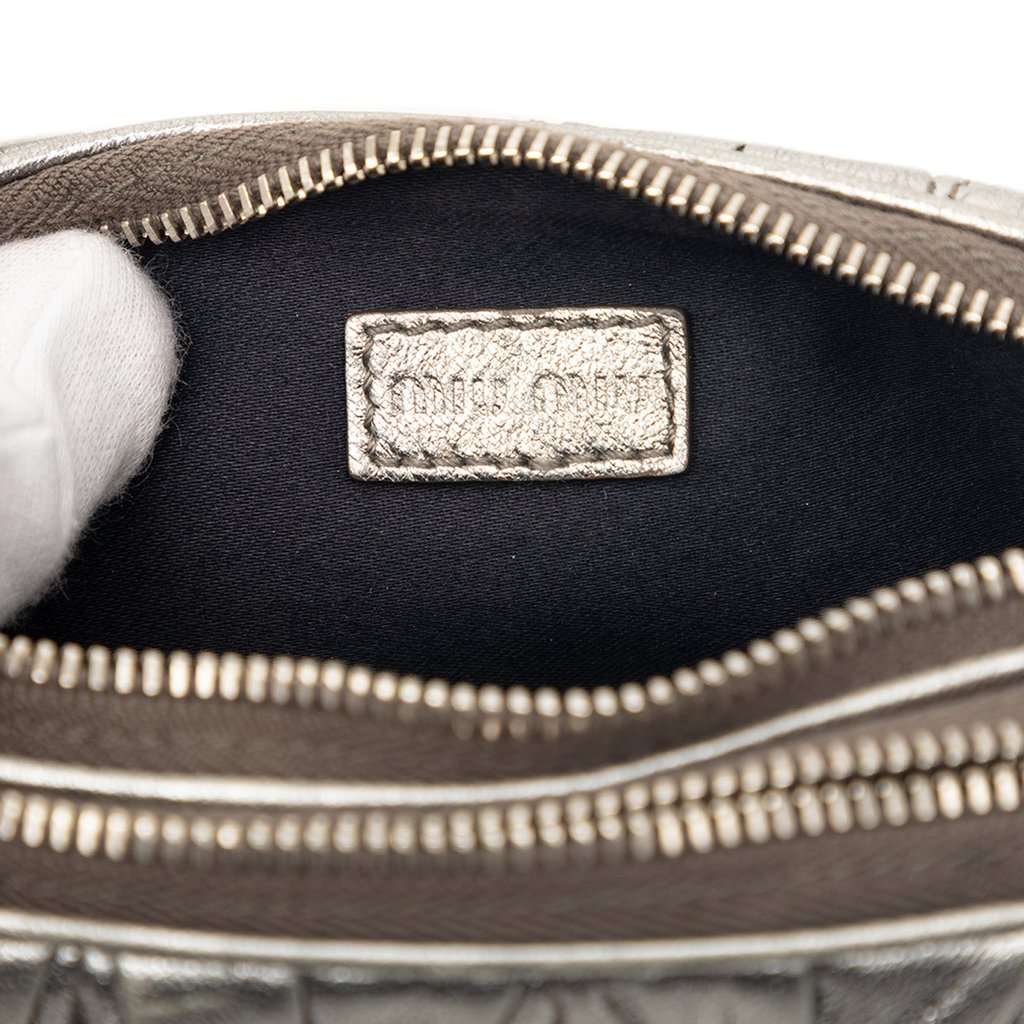 Miu Miu Matelasse Metallic Nappa Double Zip Pouch Silver Leather Very good condition - Box View