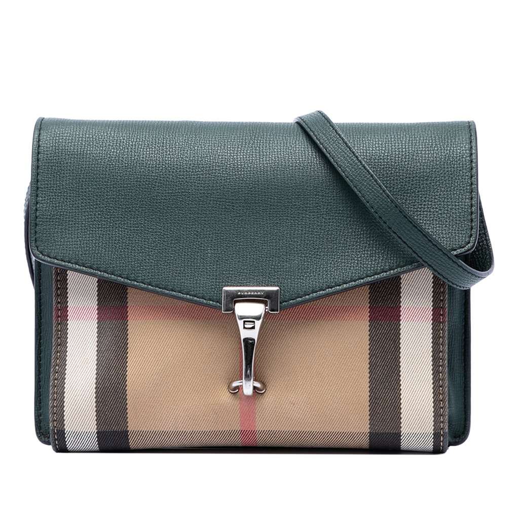 Burberry Small Leather and House Check Canvas Derby Macken Crossbody Green Leather Very good - Front View