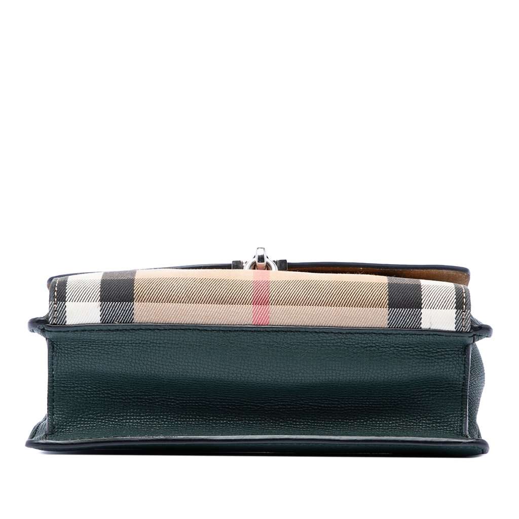 Burberry Small Leather and House Check Canvas Derby Macken Crossbody Green Leather Very good - Inside View