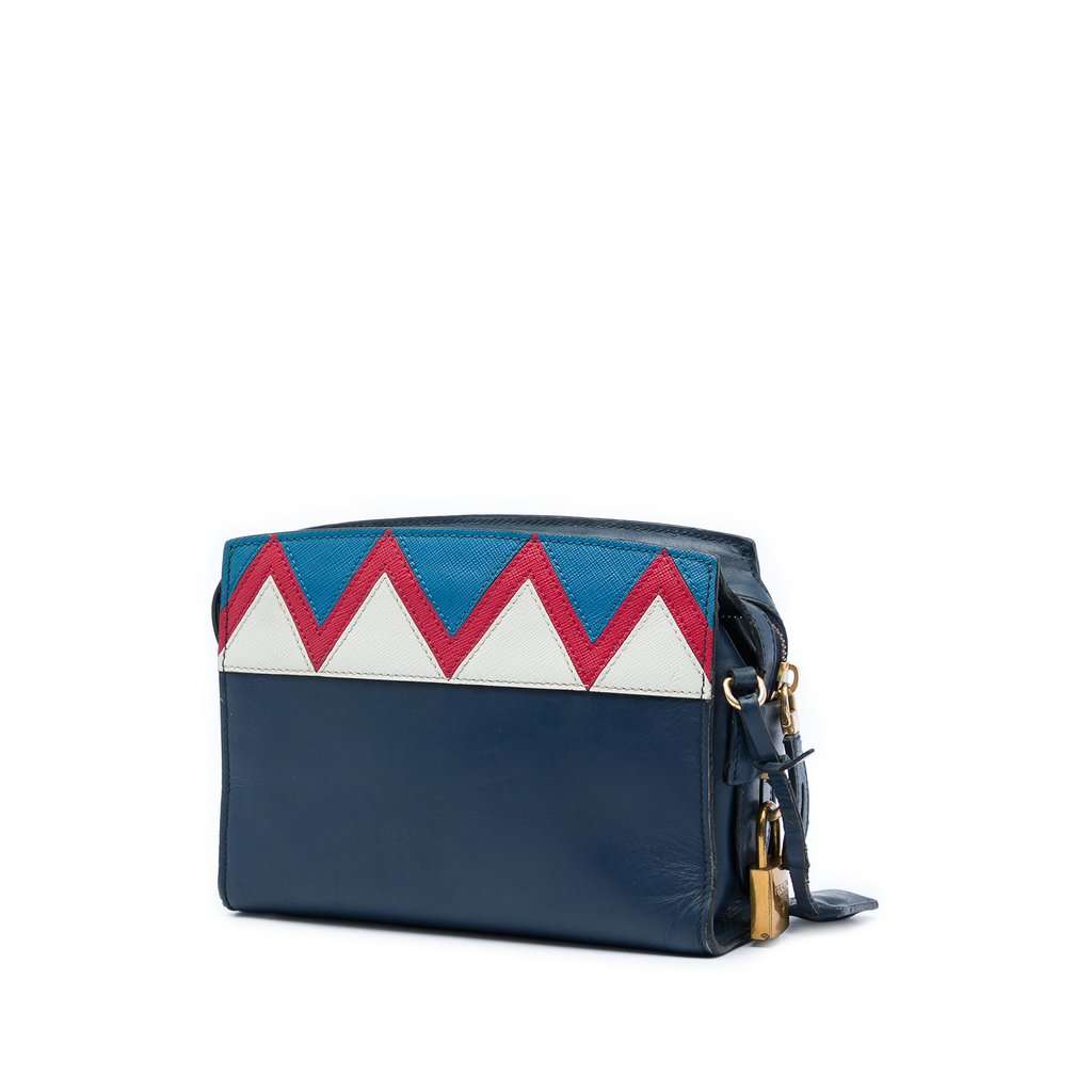 Prada Medium Saffiano Trimmed City Calf Greca Esplanade Crossbody Blue Leather Very good - Back View
