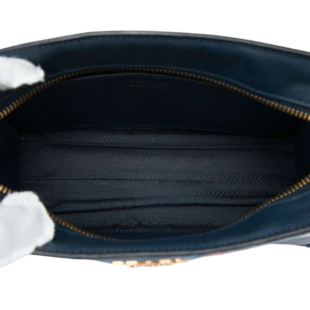 Prada Medium Saffiano Trimmed City Calf Greca Esplanade Crossbody Blue Leather Very good - Model View