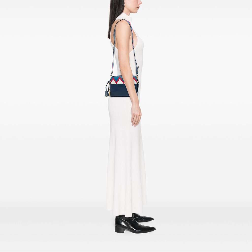 Prada Medium Saffiano Trimmed City Calf Greca Esplanade Crossbody Blue Leather Very good - Box View