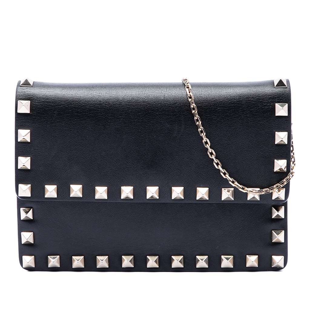 Valentino Leather Rockstud Clutch on Chain Black Leather Very good condition - Front View