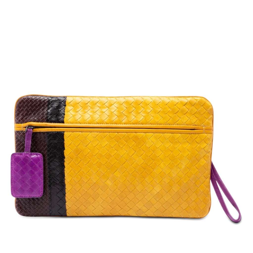 Bottega Veneta Multicolor Nappa Intrecciato Clutch Yellow Leather Very good - Front View