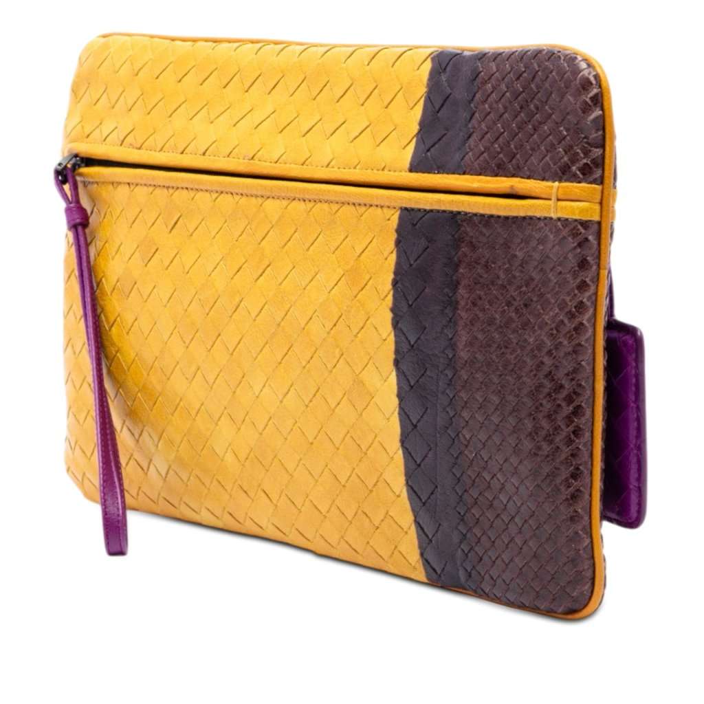 Bottega Veneta Multicolor Nappa Intrecciato Clutch Yellow Leather Very good - Back View