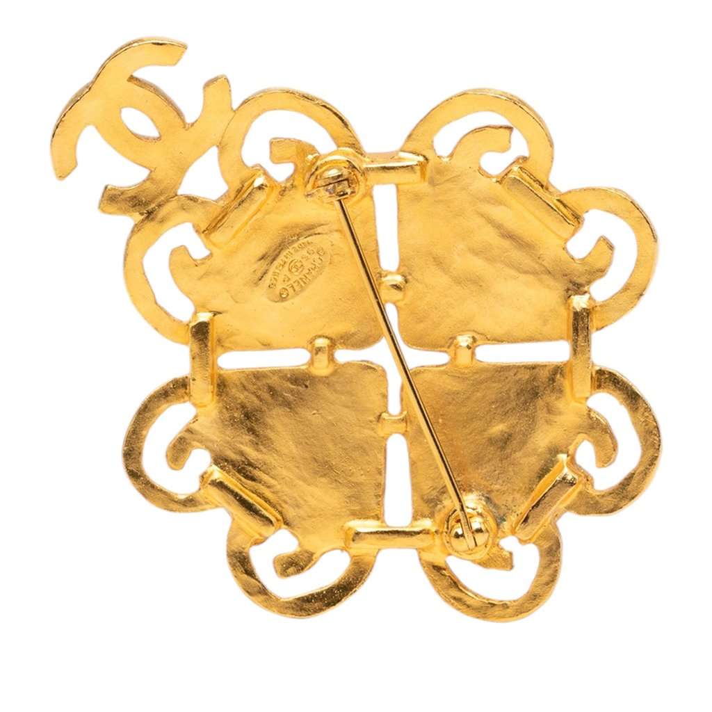 Chanel CC Gold Plated Multicolor Gripoix Brooch Gold Metal Very good condition - Back View