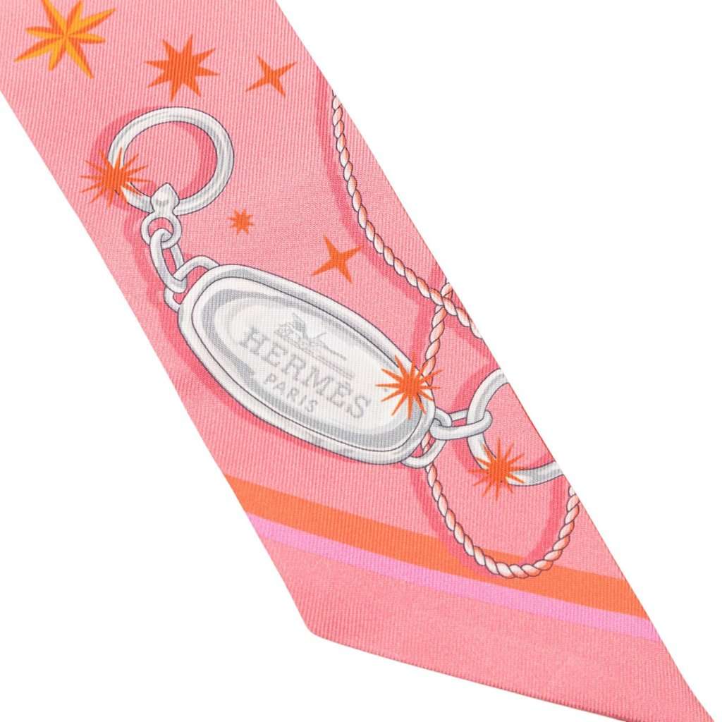 Hermès Cest La Fete Silk Twilly Scarf Pink Never worn - Back View