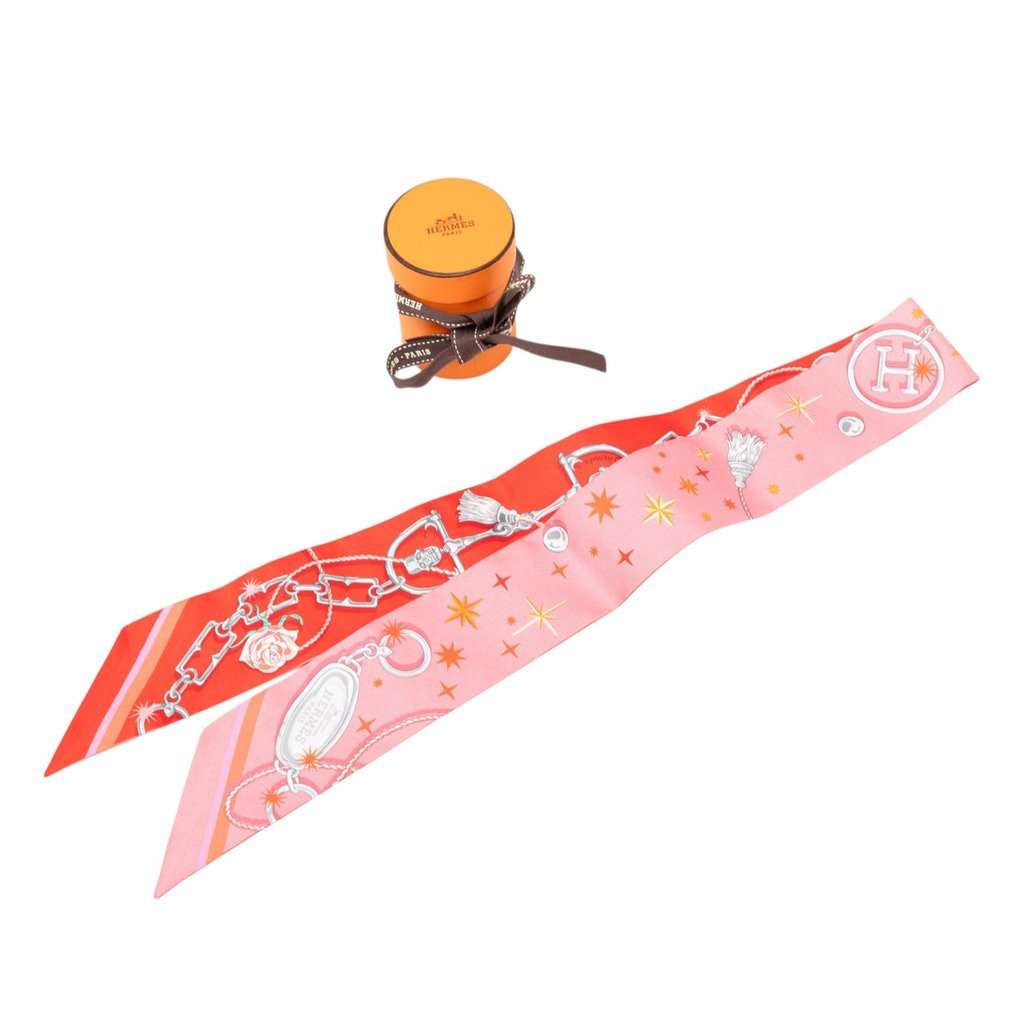 Hermès Cest La Fete Silk Twilly Scarf Pink Never worn - Box View