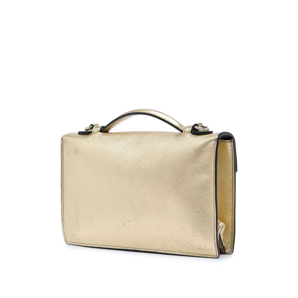 Prada Saffiano Sound Lock Satchel Gold Leather Very good - Back View