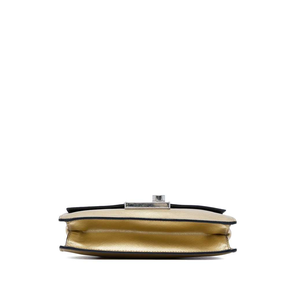 Prada Saffiano Sound Lock Satchel Gold Leather Very good - Inside View