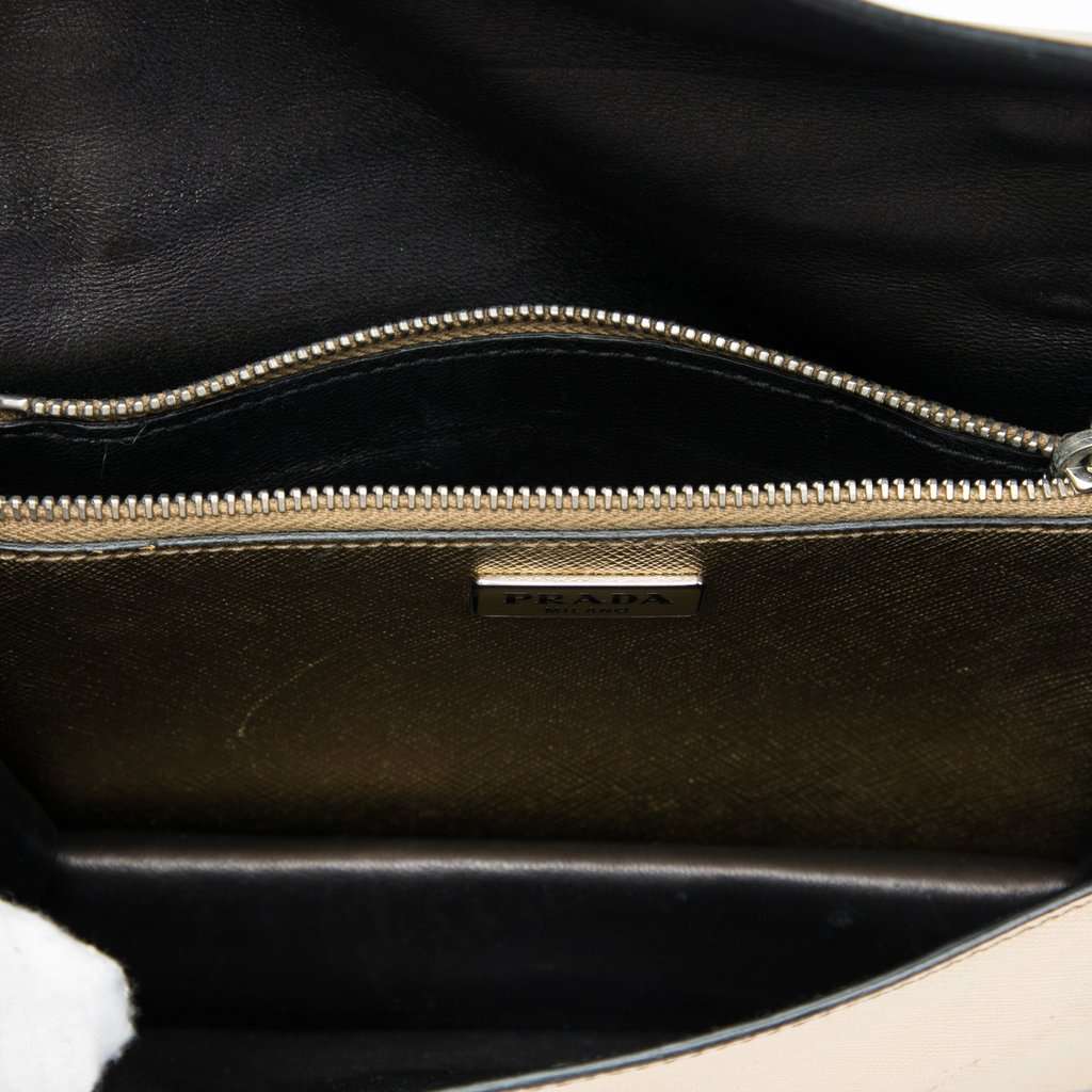 Prada Saffiano Sound Lock Satchel Gold Leather Very good - Model View