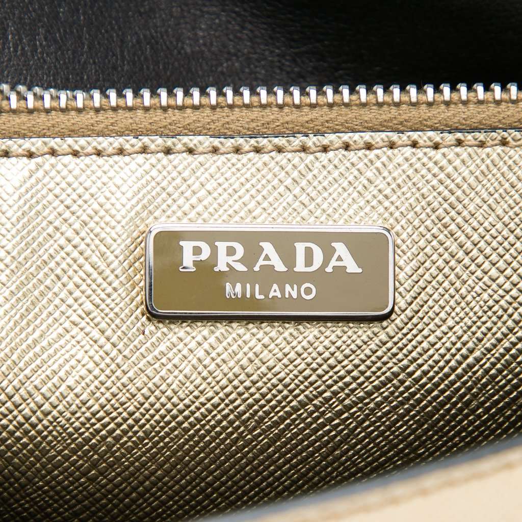 Prada Saffiano Sound Lock Satchel Gold Leather Very good - Box View