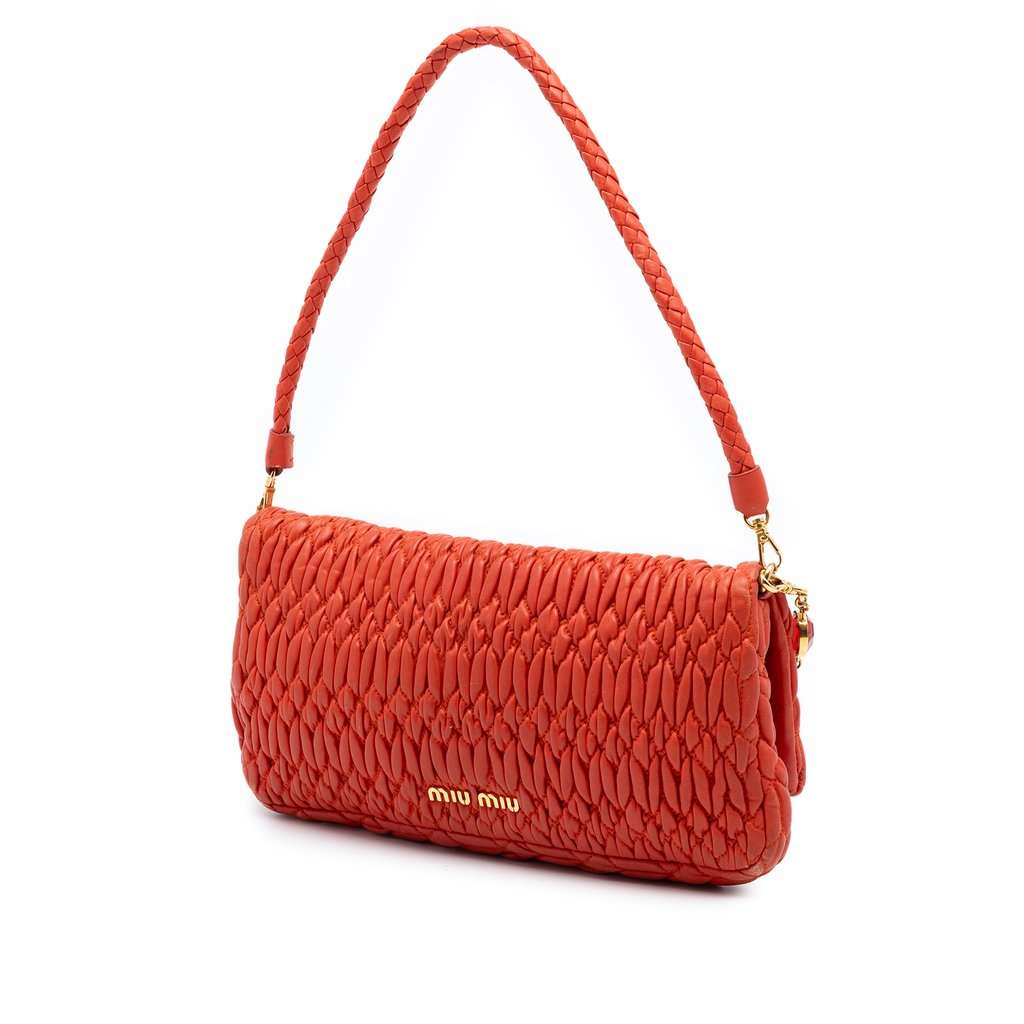 Miu Miu Matelasse Nappa Crystal Chain Satchel Orange Leather Very good - Back View