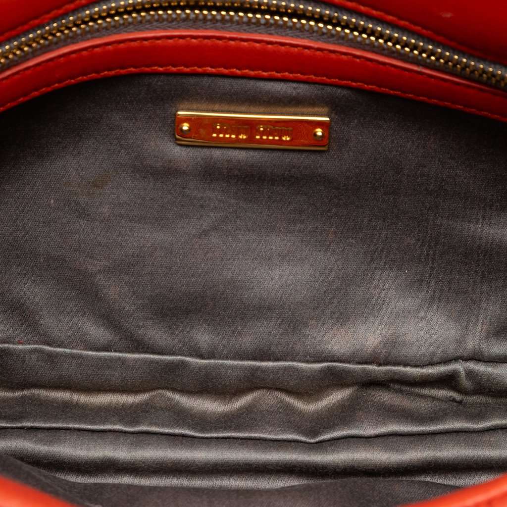 Miu Miu Matelasse Nappa Crystal Chain Satchel Orange Leather Very good - Model View