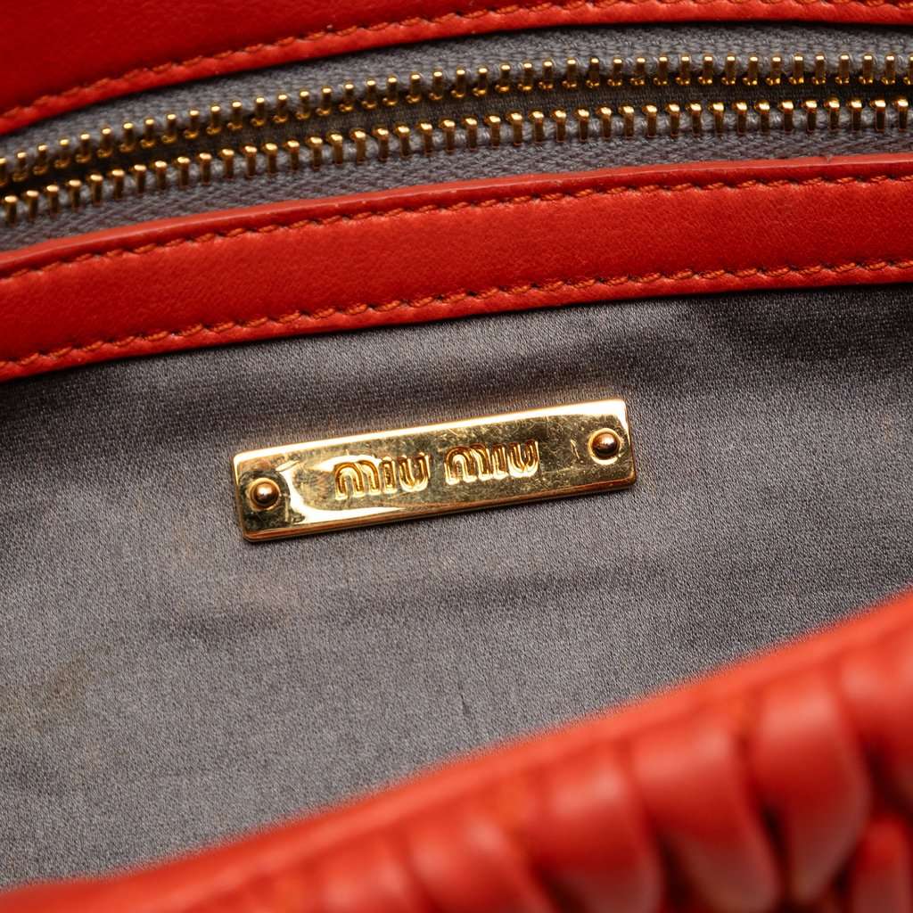Miu Miu Matelasse Nappa Crystal Chain Satchel Orange Leather Very good - Box View