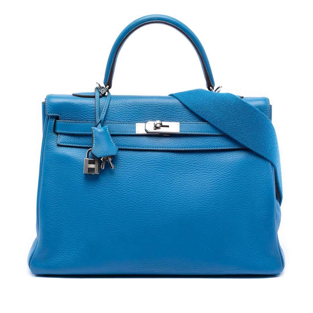 Hermès Togo Kelly II Retourne 35 Blue Leather Very good condition - Front View